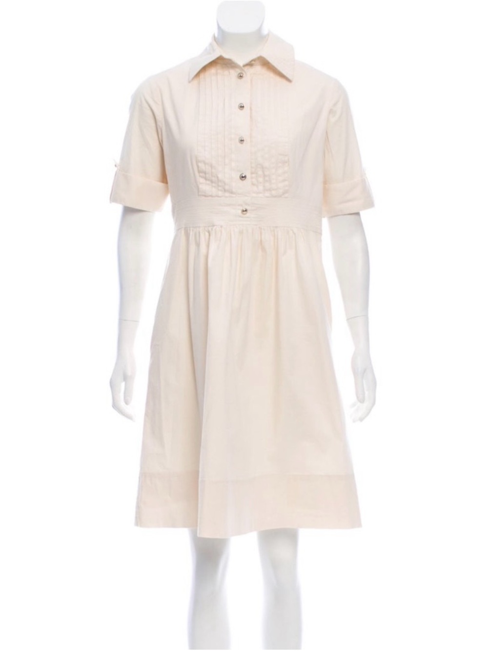 Shoshanna Cream Pintuck Shirtwaist Midi Dress